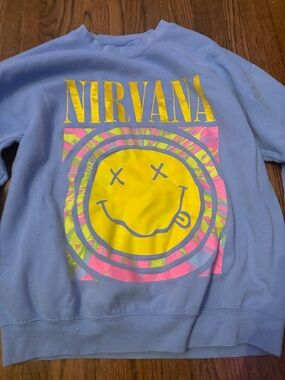 NIRVANA Periwinkle Crewneck with Yellow & Pink Graphic